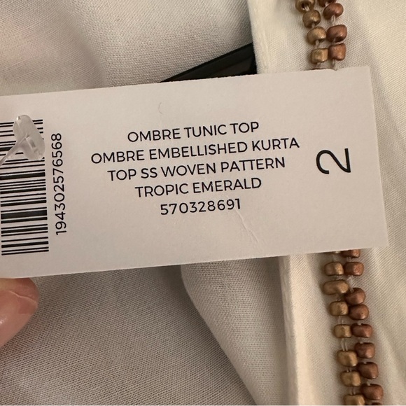 CHICO'S 2 Womens Ombre Tropical Emerald Beaded Tunic Top Sz 12/14 Kimono NWT - Picture 8 of 12